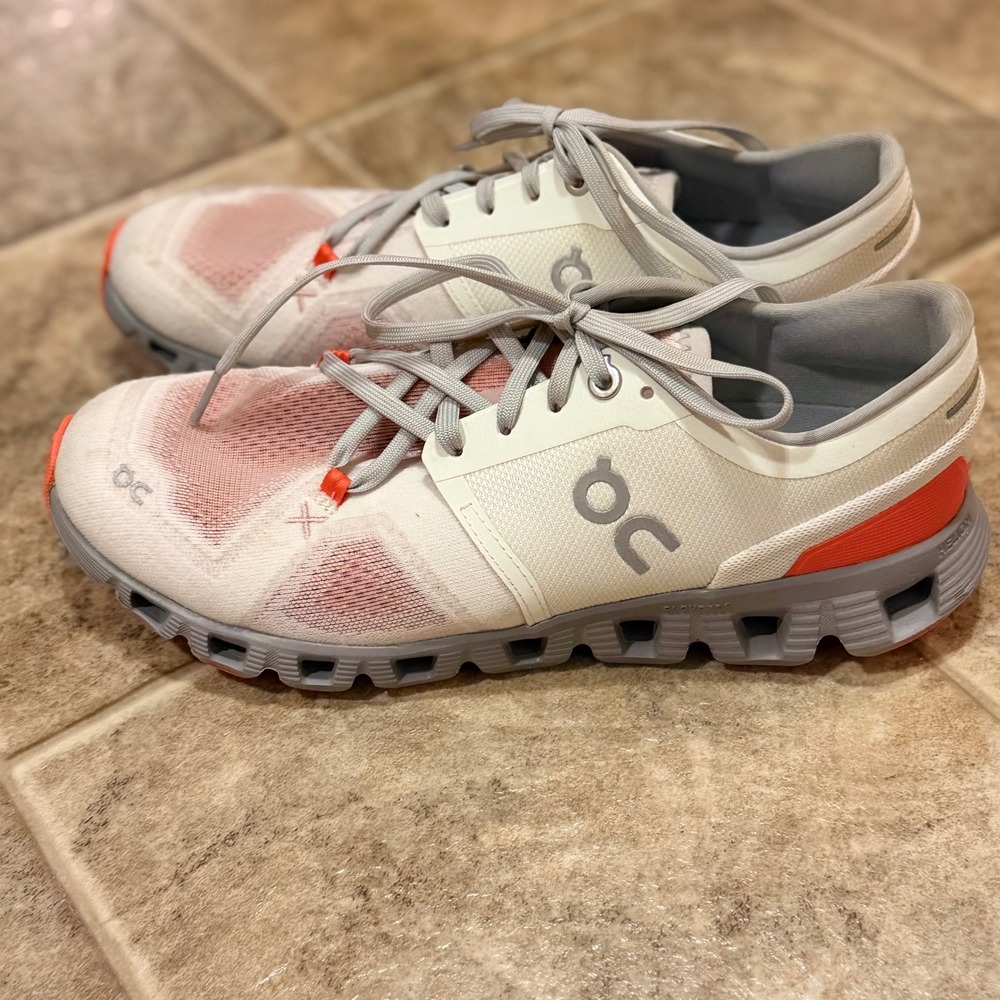 On Cloud X Womens Running Shoes White Silver Orange 60.98252 Size 8.5 US